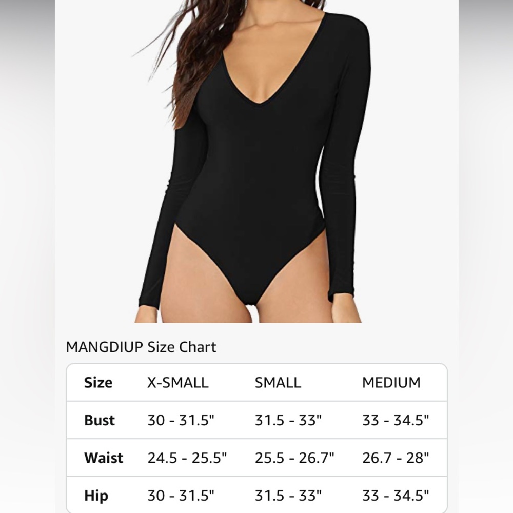 Black long sleeve v neck snap Bodysuit medium - Picture 3 of 3